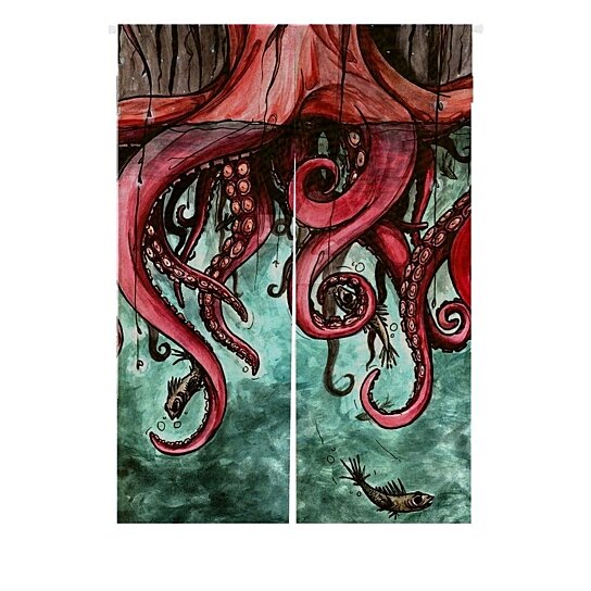 Buy Octopus Japanese Noren Curtain Unique Octopus Abstract Art Doorway Entrance Curtain 85x1cm By Ann Pekin Pekin On Dot Bo