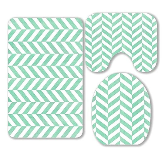 Buy Seafoam Blue Stripes Chevron 3 Piece Bathroom Rugs Set Bath Rug Contour Mat And Toilet Lid Cover By Ann Pekin Pekin On Dot Bo