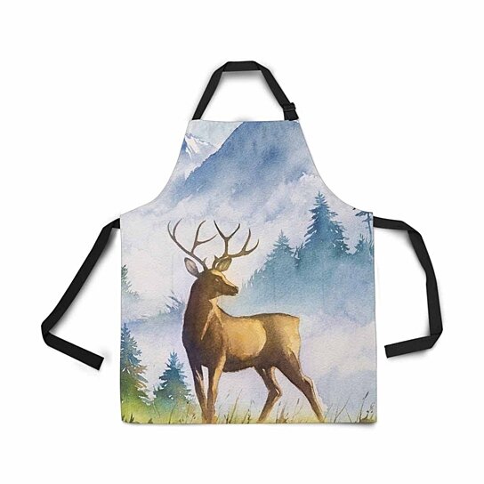 WONDERTIFY Watercolor Foggy Forest Apron,Landscape Winter Hill Wild Nature Frozen Misty Taiga Bib Apron with Adjustable Neck for Men Women,Suitable for Home Kitchen Cooking Waitress Chef Grill Apron