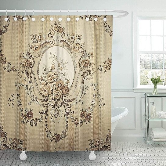 Details about   Victorian Shower Curtain Retro Swirl Flowers Print for Bathroom 