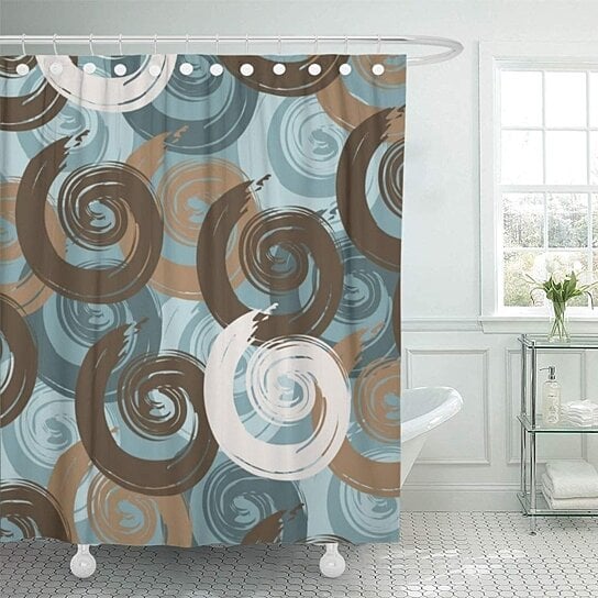 Buy Blue Abstract Curls Teal Brown Bathroom Decor Bath Shower Curtain 60x72 Inch By Wallis Flora On Dot Bo