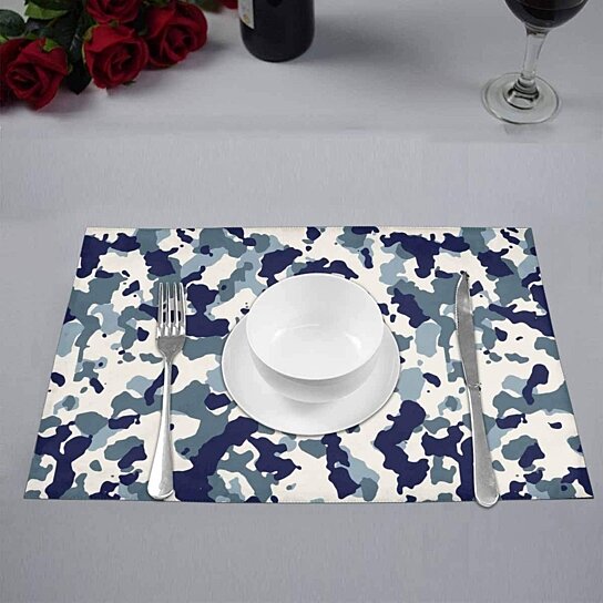 Buy Blue and White Camouflage Placemats Table Mats for Dining Room Kitchen Table Decoration