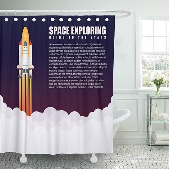 Buy Blue Spacex Modern Galaxy Space Rocket Spaceship Launch Flying Bathroom Decor Bath Shower Curtain 60x72 Inch By Wallis Flora On Opensky