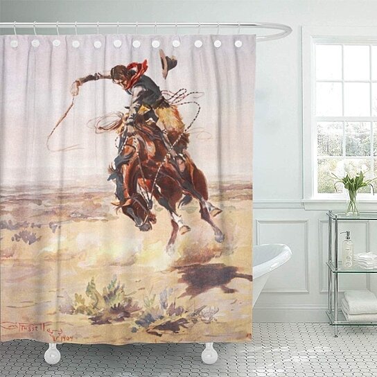 Free Shipping Polyester West Cowboy Horse Washable Bathroom Decor Shower Curtain 