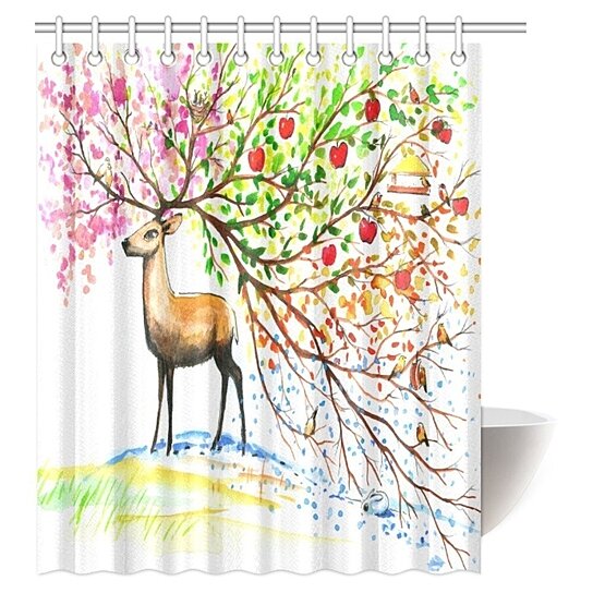 Buy Brown Deer Shower Curtain Beautiful Horn In Fours Seasons Art Bathroom Decor Shower Curtain Set With Hooks 60x72 Inches By Wallis Flora On Opensky