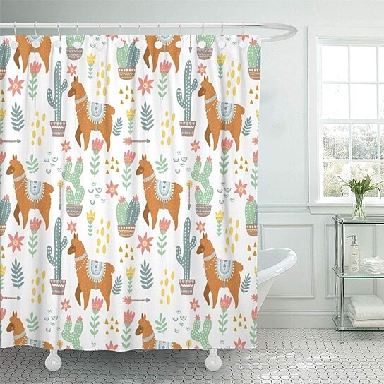 Buy Cactus Alpaca Llama Pattern Cute Lama Abstract America Bathroom Decor Bath Shower Curtain 66x72 Inch By Wallis Flora On Dot Bo