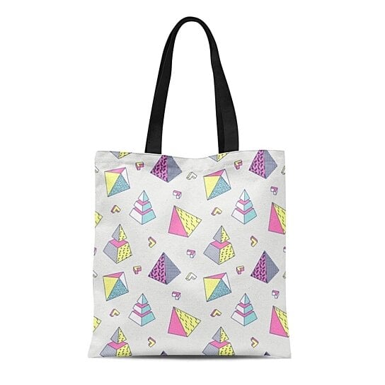 Buy Canvas Bag Resuable Tote Grocery Shopping Bags Abstract Memphis with Geometric Shapes and ...