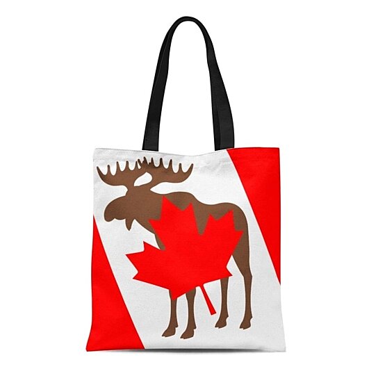 Buy Canvas Bag Resuable Tote Grocery Shopping Bags Abstract Moose on Canada Flag Profile Side ...