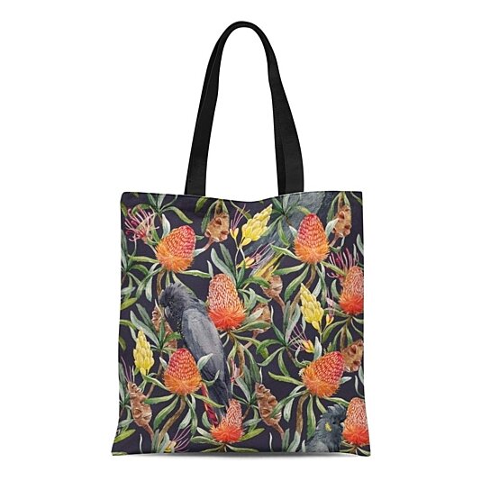 Buy Canvas Bag Resuable Tote Grocery Shopping Bags Tropical Watercolor Australian Banksia Flower ...