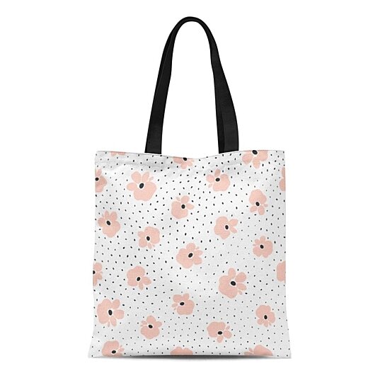 Buy Canvas Tote Bag Watercolor Pattern Floral Pink Flower Blush Dot Memphis Hand Reusable ...