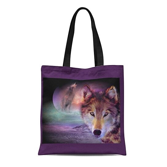 Buy Canvas Tote Bag Wolves Purple Wolf Wild Moon Howling Mystic Reusable Handbag Shoulder Grocery Shopping Bags By Wallis Flora On Dot Bo