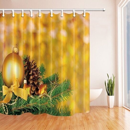 Buy Christmas Baubles On Pine Tree Twig Tinsel Picture Print Polyester Fabric Bath Curtain Bathroom Shower Curtain 66x72 Inches By Wallis Flora On Dot Bo