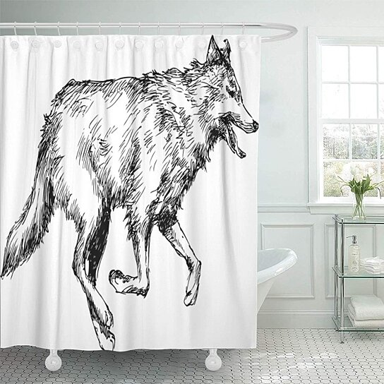 Buy Dog Black Run Wolf Sketch Engraving Wild Abstract Bathroom Decor Bath Shower Curtain 60x72 Inch By Wallis Flora On Opensky