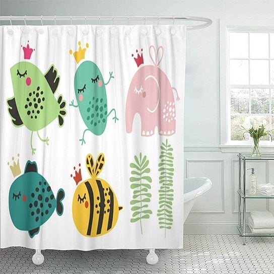 Buy Fish Bee Cute In Crown Kawaii Elephant Bird Bathroom Decor Bath Shower Curtain 66x72 Inch By Wallis Flora On Dot Bo