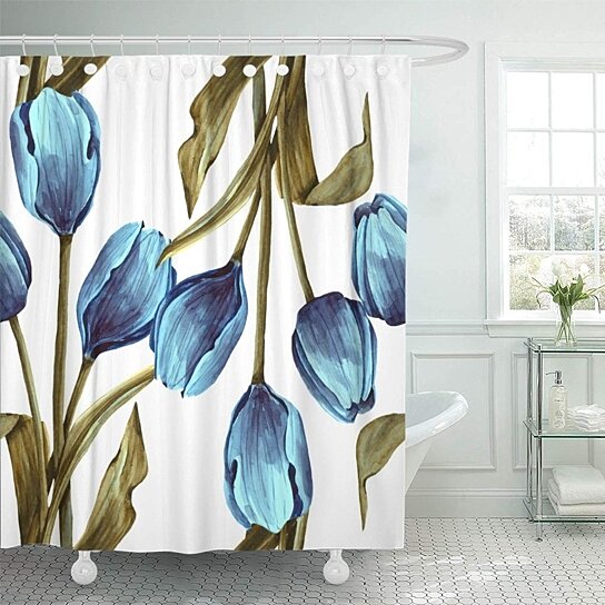 Floral Shower Curtain Polyester Fabric Spring Flowers Art Bathroom Decor
