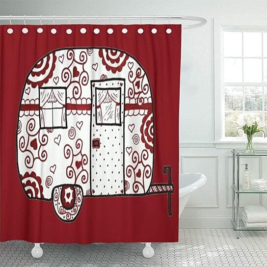 Buy Glamping Retro Red Black And Glamper Glamp Camper Bathroom Decor Bath Shower Curtain 66x72 Inch By Wallis Flora On Opensky