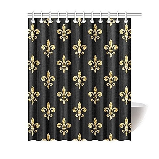 Polyester Waterproof Fabric Bathroom Decor Shower Curtain Set Royal Fleur De Lis 