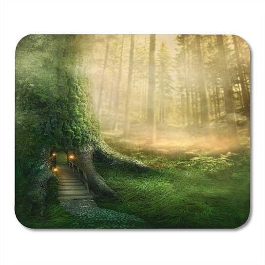 Buy Green Fairy Fantasy Tree House In Forest Magic Fairytale Tale Door Mousepad Mouse Pad Mouse Mat 9x10 Inch By Wallis Flora On Opensky