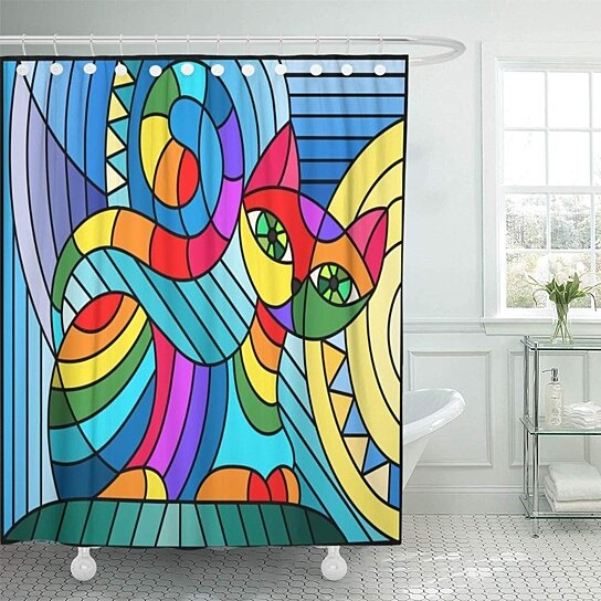 Buy In Stained Glass Abstract Geometric Cat Simple Window Bathroom Decor Bath Shower Curtain 60x72 Inch By Wallis Flora On Dot Bo