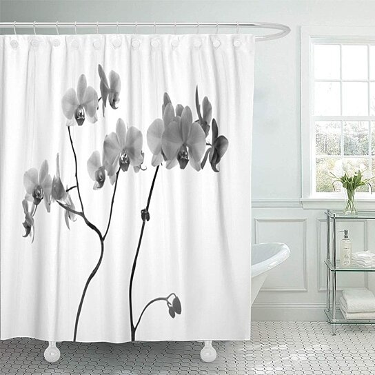 orchid flowers close on gray in black and white bathroom decor bath shower curtain 60x72 inch
