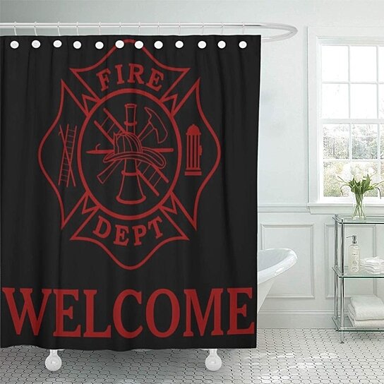 Buy Red Fireman Fire Dept Maltese Cross 24 Firefighter Department Bathroom Decor Bath Shower Curtain 60x72 Inch By Wallis Flora On Dot Bo