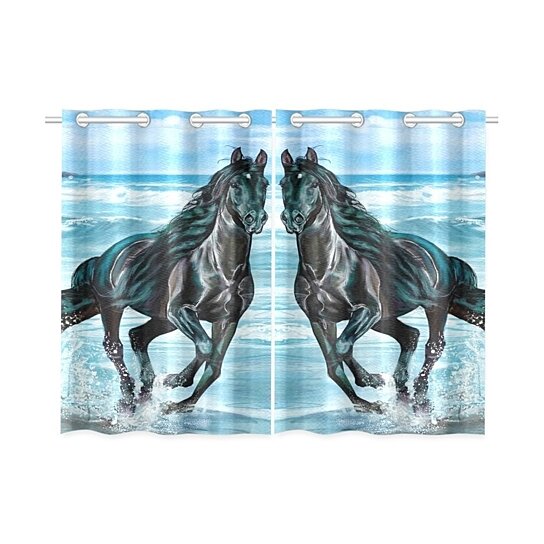 55X39" Window Curtain Running Horses Treatments Kitchen Curtains 2 Panels 