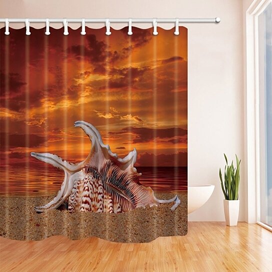 Buy Sea Decor Conch In Sand Of Beach Under Sunset Clouds Polyester Fabric Bathroom Shower Curtain 66x72 Inches By Wallis Flora On Dot Bo