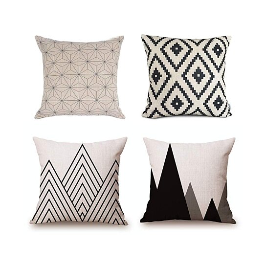 Cushion Cover Black White Pattern Pillowcase Cotton Linen Geometric Pillow Cover