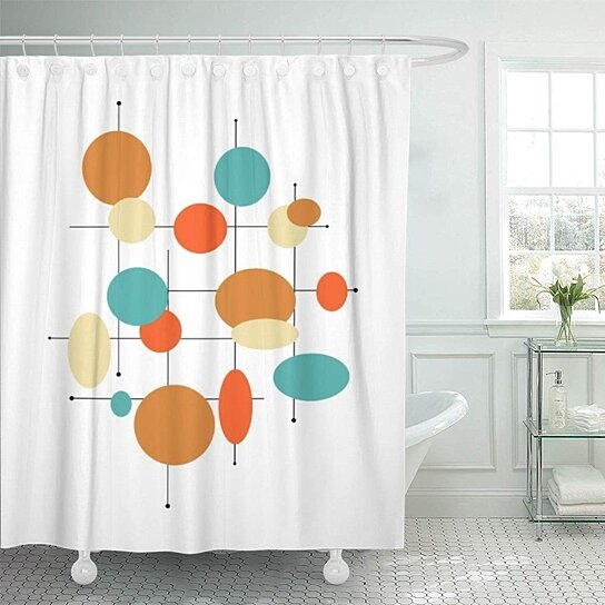 Buy Teal Mid Circles Midcentury Modern X Orange Century Retro Bathroom Decor Bath Shower Curtain 66x72 Inch By Wallis Flora On Dot Bo