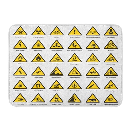 Buy Triangle Yellow Warning Sign Hazard Danger Attention Symbols Chemical Flammable Security Radiation Doormat Floor Rug Bath Mat 23 6x15 7 Inch By Wallis Flora On Dot Bo