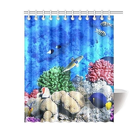 Bathroom Polyester Waterproof Fabric 60x72" Shower Curtain Underwater World Fish 