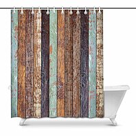 Rustic Retro old Painted Wooden Boards Waterproof Fabric Shower Curtain Liner 