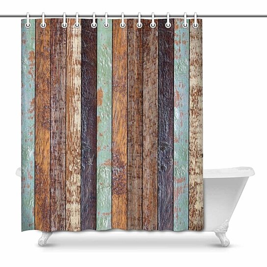 60/71/79'' Weathered Dry Wood Shower Curtain Set Waterproof Fabric Bath Decor 
