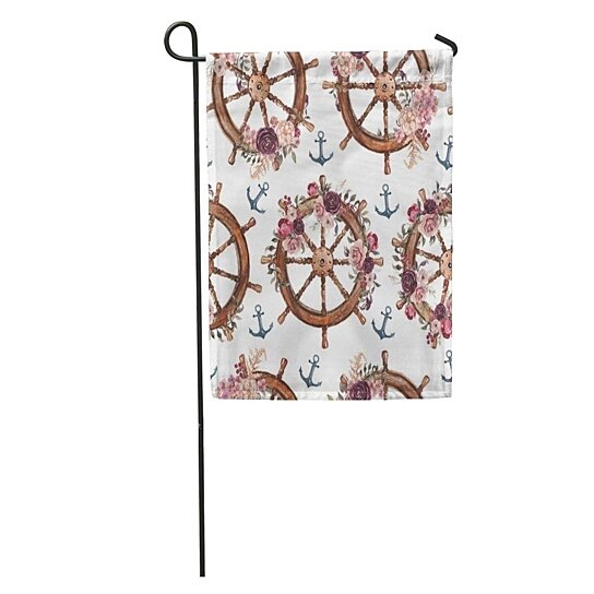 Download Buy Watercolor Nautical Floral Pattern Steering Wheel Anchor And Arrangement Garden Flag Decorative Flag House Banner 28x40 Inch By Wallis Flora On Dot Bo