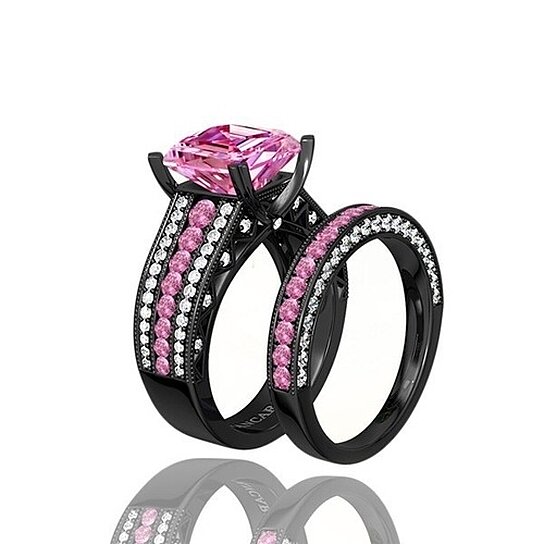 Buy Gorgeous 2.5CT Pink Princess Cut Engagement Ring Set by Ashi ...