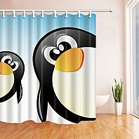 Cartoon Penguin Kids Shower Curtain 71X71 Inch Mildew Resistant Polyester Fabric 