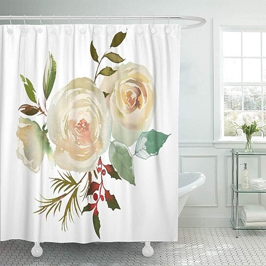 Download Buy Arrangement Watercolor Floral Bouquet Bordo Navy Blue Roses Peonies Leaves Shower Curtains Set 66x72 Inch By Andrea Marcias On Dot Bo