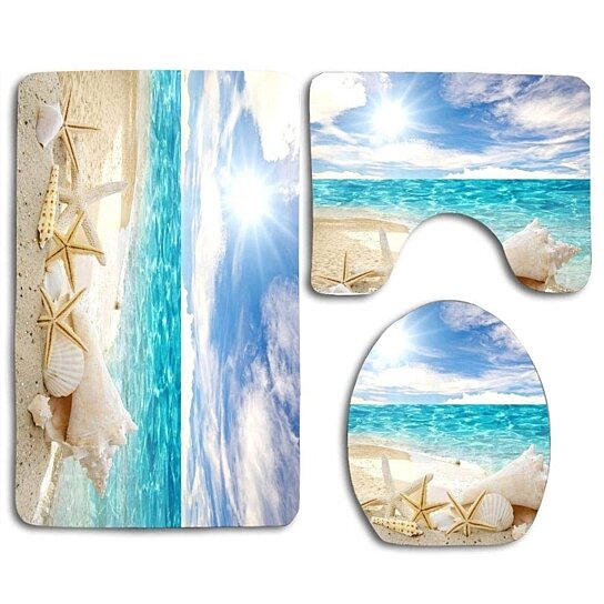 Buy Beach Theme Seashell 3 Piece Bathroom Rugs Set Bath Rug Contour Mat ...