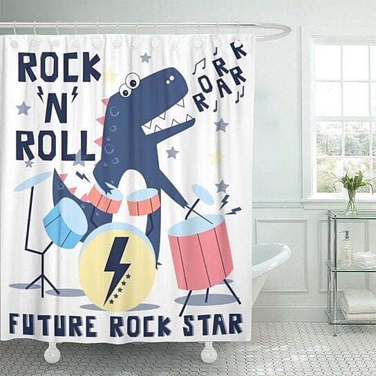 Buy Bear Rock And Roll Dino For Boy Cat Comic Polyester Shower Curtain 60x72 Inches By Andrea Marcias On Dot Bo