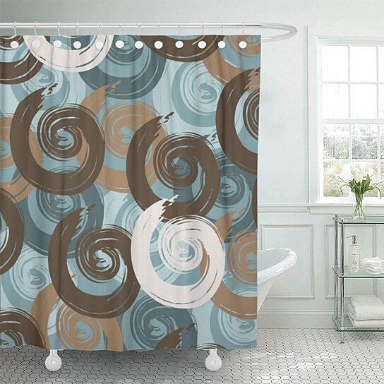 Buy Blue Abstract Curls Teal Brown Shower Curtain 66x72 inch by 