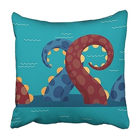 Buy Blue Octopus of Kraken in Ocean Flat Style Green Tentacle Cartoon Fish  Fantasy Pillowcase Cushion Cover 18x18 inch by Andrea Marcias on Dot & Bo