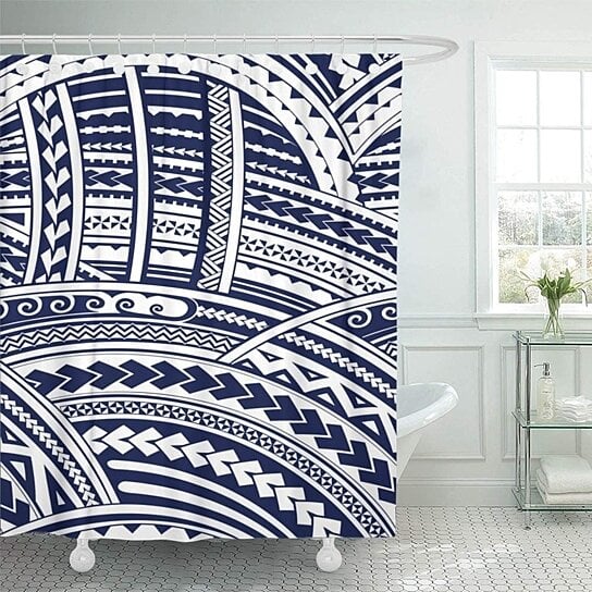 Buy Blue Polynesian Maori Style Tattoo Tribal Design Sleeve Aboriginal Curl Ink Bathroom Shower Curtain 66x72 Inch By Andrea Marcias On Dot Bo