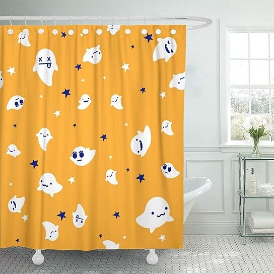 Buy Boo Cutes Ghosts Orange Cartoon Celebration Face Fantasy Fun Goofy Bathroom Shower Curtain 66x72 Inch By Andrea Marcias On Dot Bo