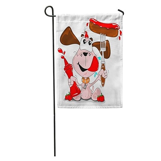 Buy Brown Cartoon Dog Sausage and Tomato Ketchup Sauce Bottle Red Garden  Flag Decorative Flag House Banner 28x40 inch by Andrea Marcias on Dot & Bo