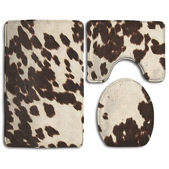 Buy Brown Cowhide 3 Piece Bathroom Rugs Set Bath Rug Contour Mat And Toilet Lid Cover By Andrea Marcias On Dot Bo