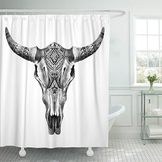 Bull Aztec Longhorn Skull Cow Tribal Western American Animals Shower Curtain 60x72 inches