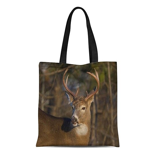 Buy Canvas Bag Resuable Tote Grocery Shopping Bags Brown Tailed Deer Buck in the Winter Snow ...
