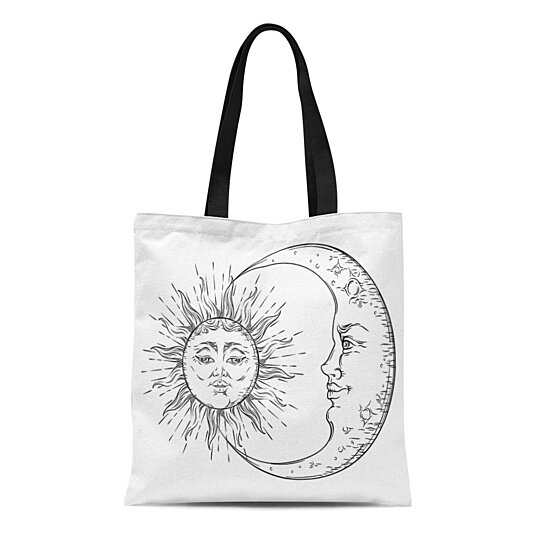 Tribal canvas messenger bag Paisley Floral Moon Crescent Gem Figures Ethnic Astrology Inspired Design Print canvas beach bag Black and White 12x15-10 