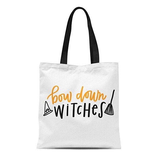 Buy Canvas Tote Bag Bow Down Witches Witch Autumn Broom Cursive Drawing Reusable Shoulder Grocery Shopping Bags Handbag By Andrea Marcias On Dot Bo