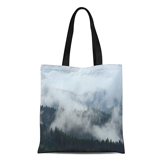 Buy Canvas Tote Bag Fog the Forest in Mountains Misty View Near Swift Reusable Shoulder Grocery ...